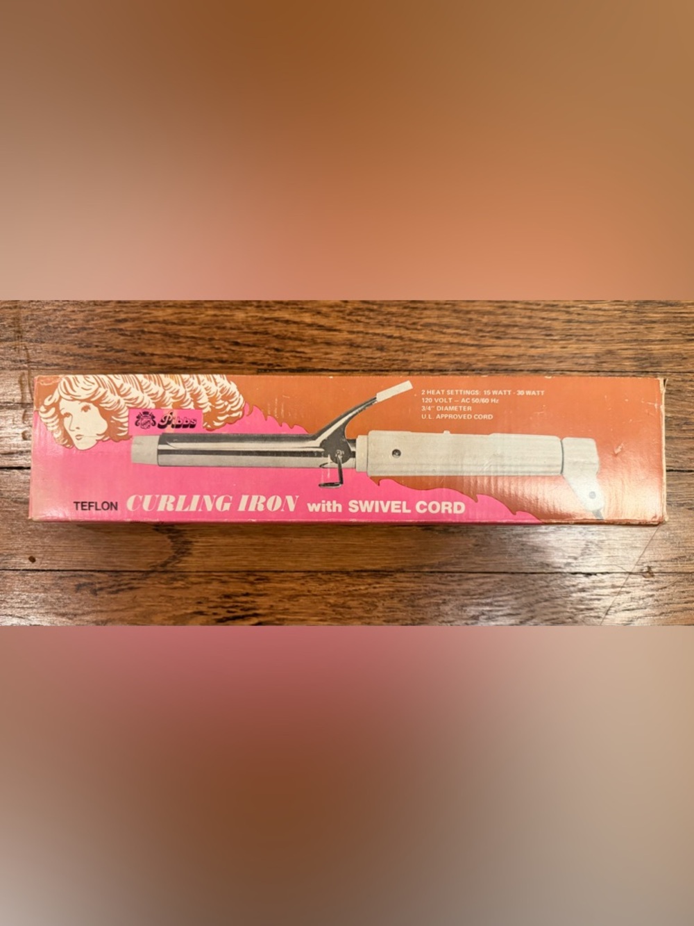 Vintage P.S. Pibbs Teflon Curling Iron 3/4" with Swivel Cord & Original Box